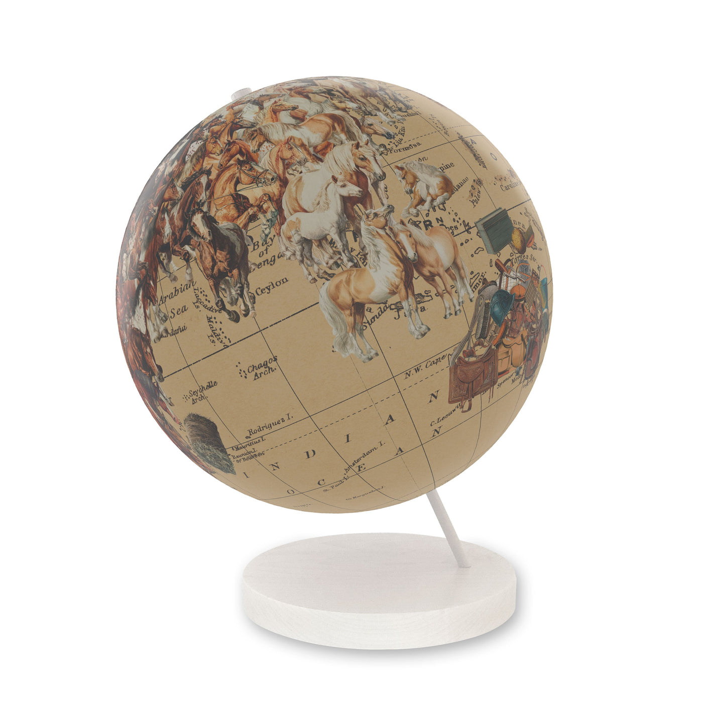 Horse Lover’s Personalized Collaged Globe Art white base
