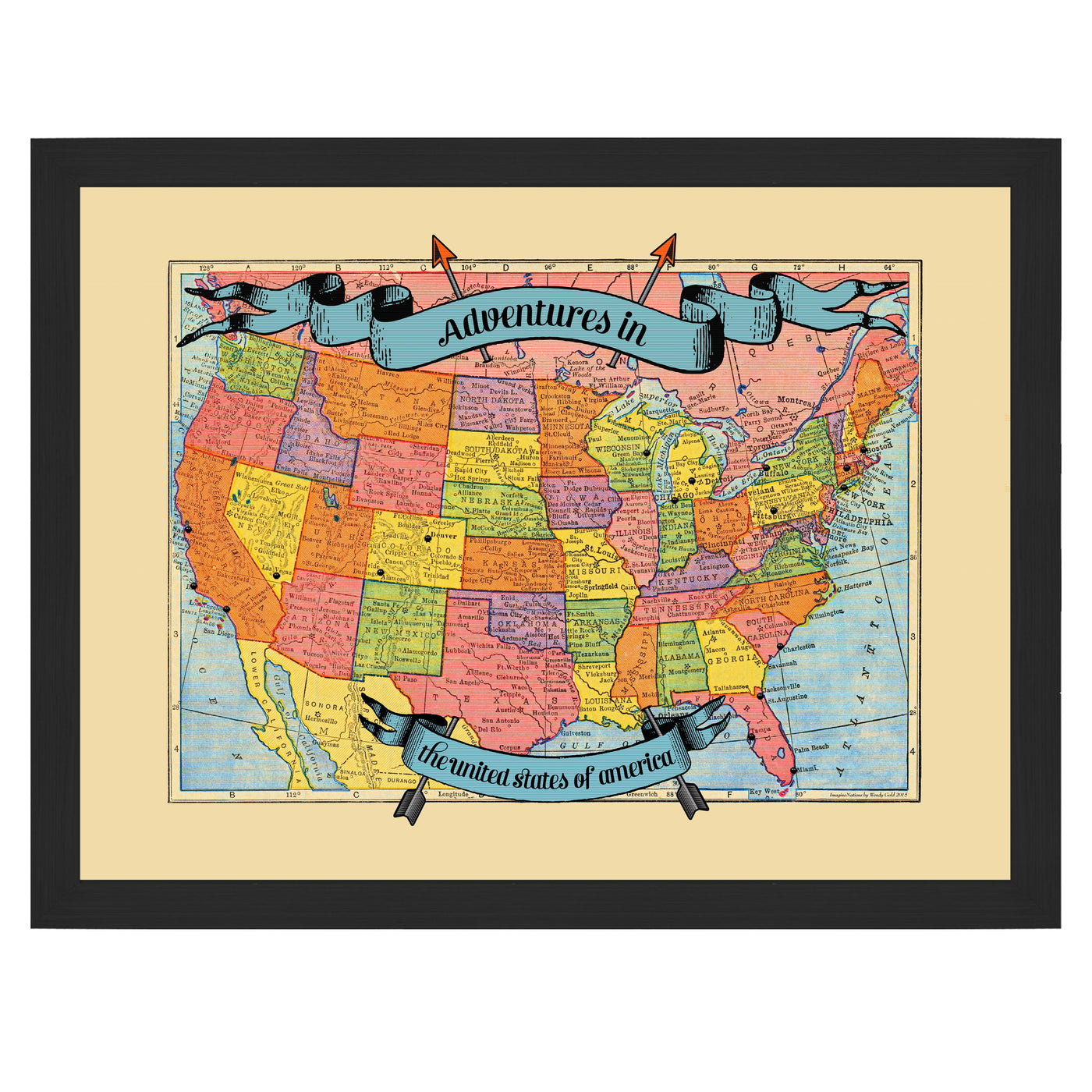 USA Adventures Travel Map with Pins un-customized