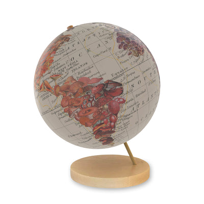 World of Mushrooms Collaged Globe Art maple base