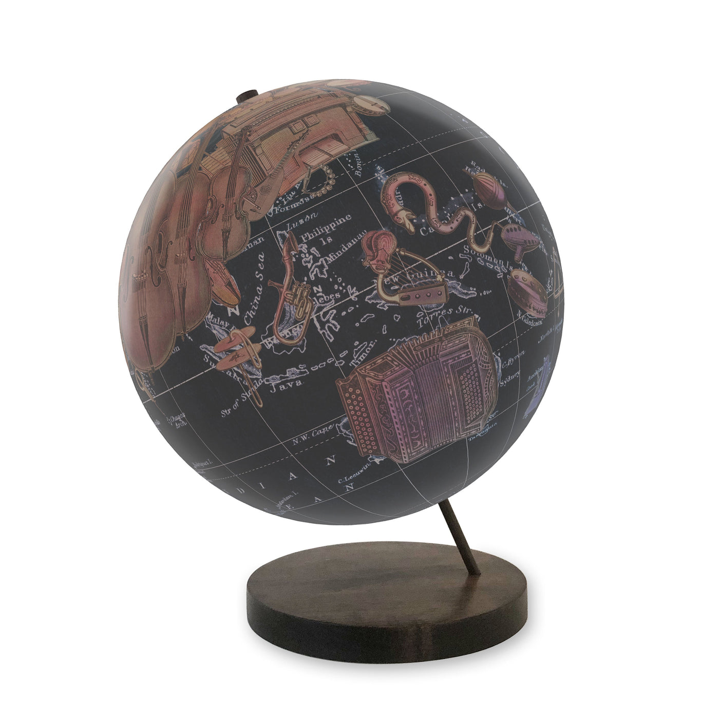 World in Harmony- Personalized Collaged Music Globe Art view 3