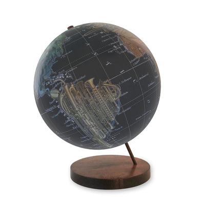 World in Harmony- Personalized Collaged Music Globe Art walnut base
