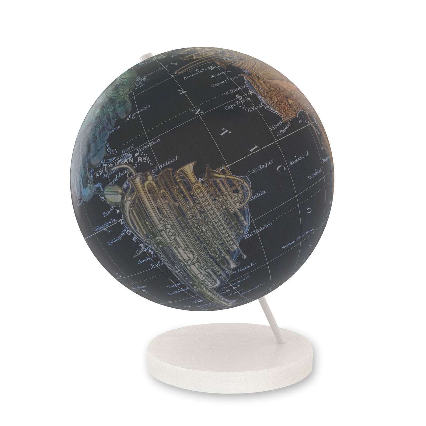 World in Harmony- Personalized Collaged Music Globe Art white base