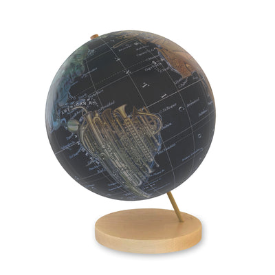 World in Harmony- Personalized Collaged Music Globe Art maple base