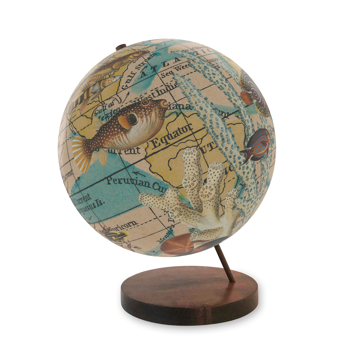 Ocean Currents Collaged World Globe Art view 2