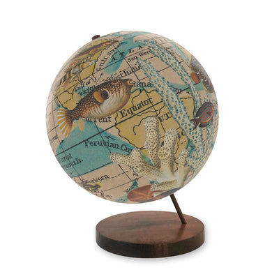 Ocean Currents Collaged World Globe Art view 2