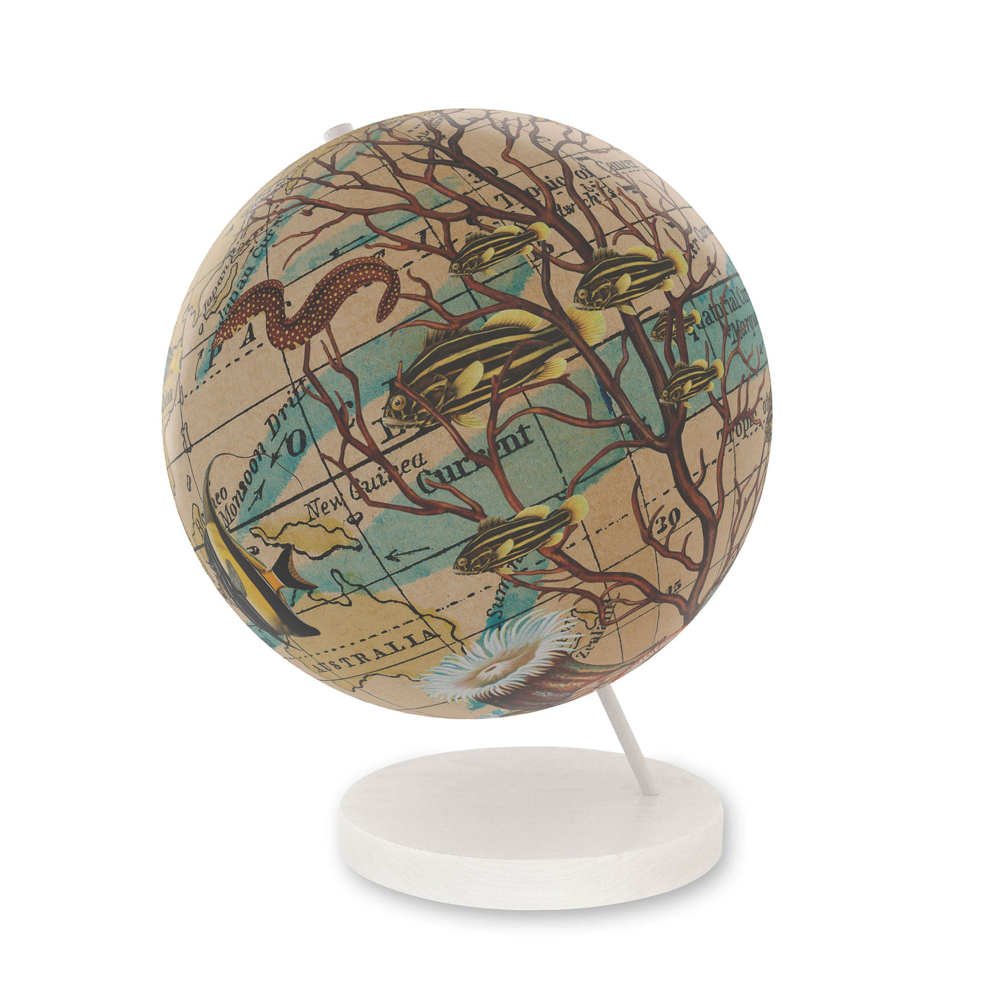 Ocean Currents Collaged World Globe Art white base