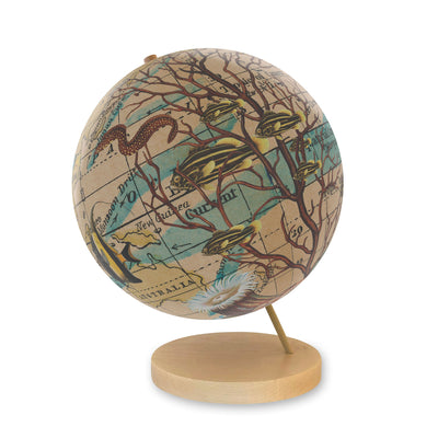 Ocean Currents Collaged World Globe Art maple base