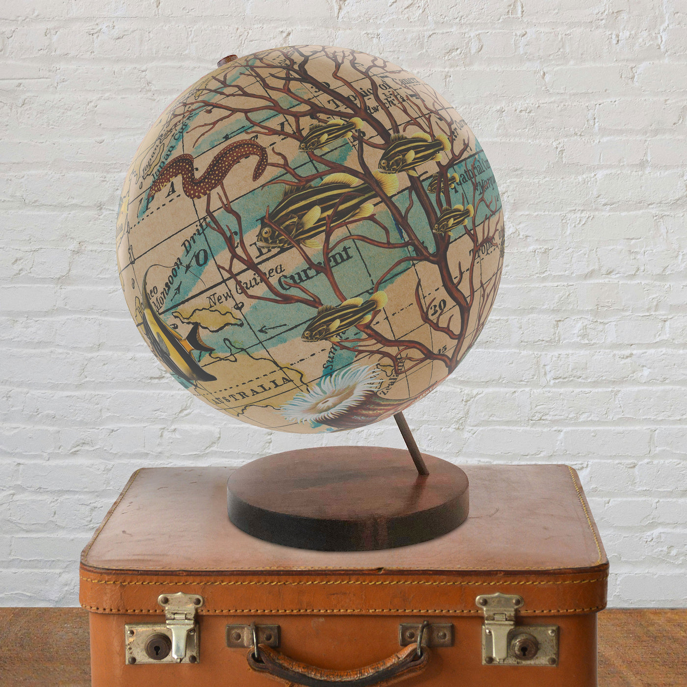 Ocean Currents Collaged World Globe Art lifestyle