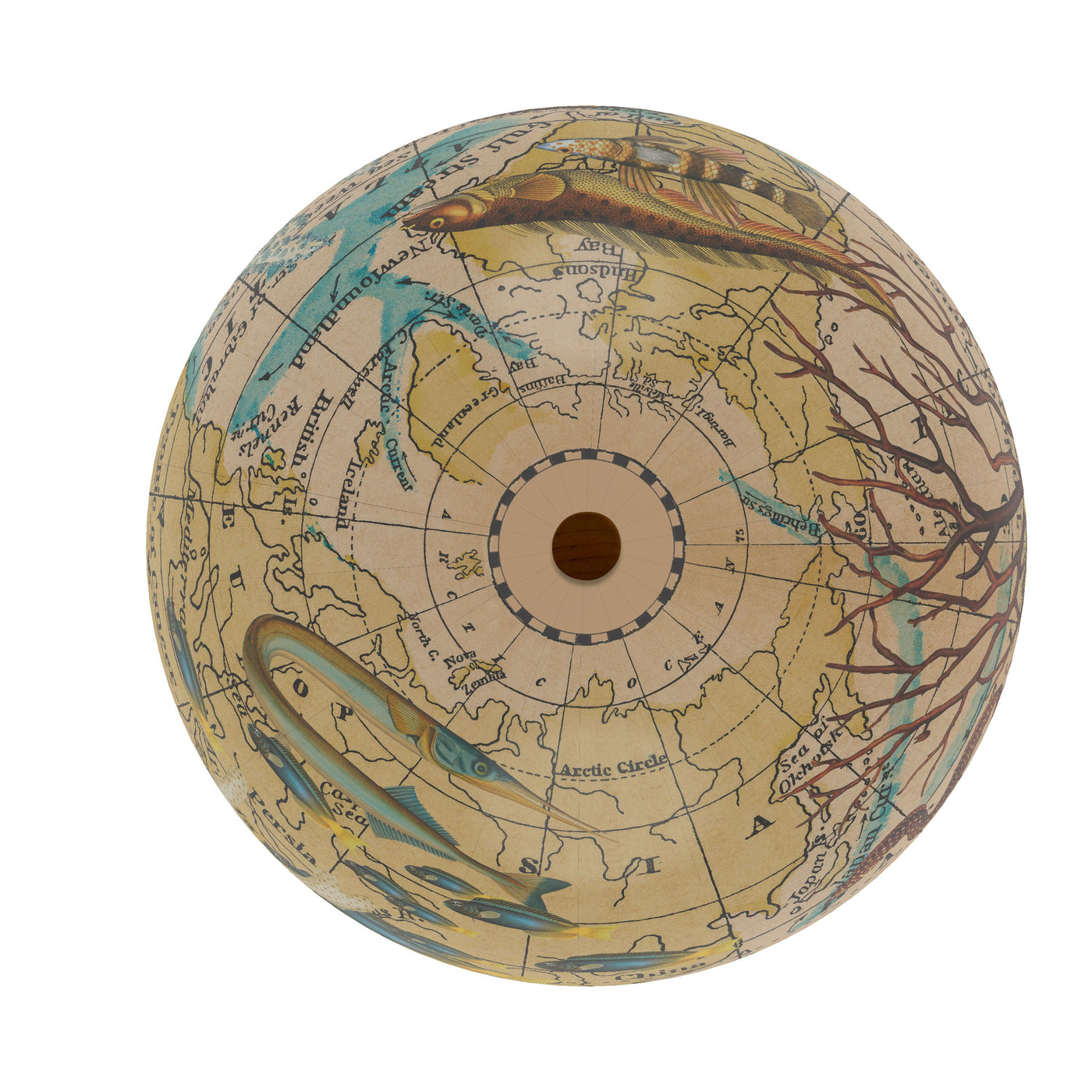Ocean Currents Collaged World Globe Art top view