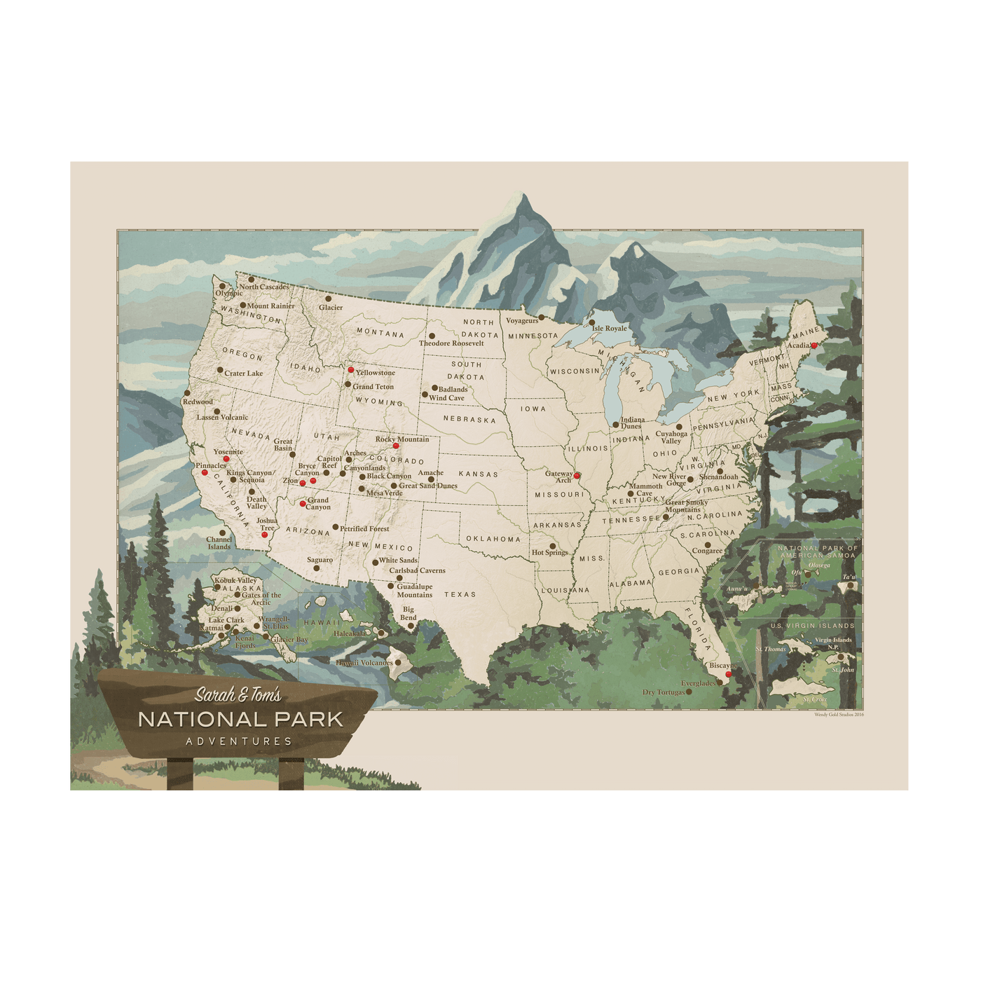 National Parks USA Push Pin Map transparent | all:transparent