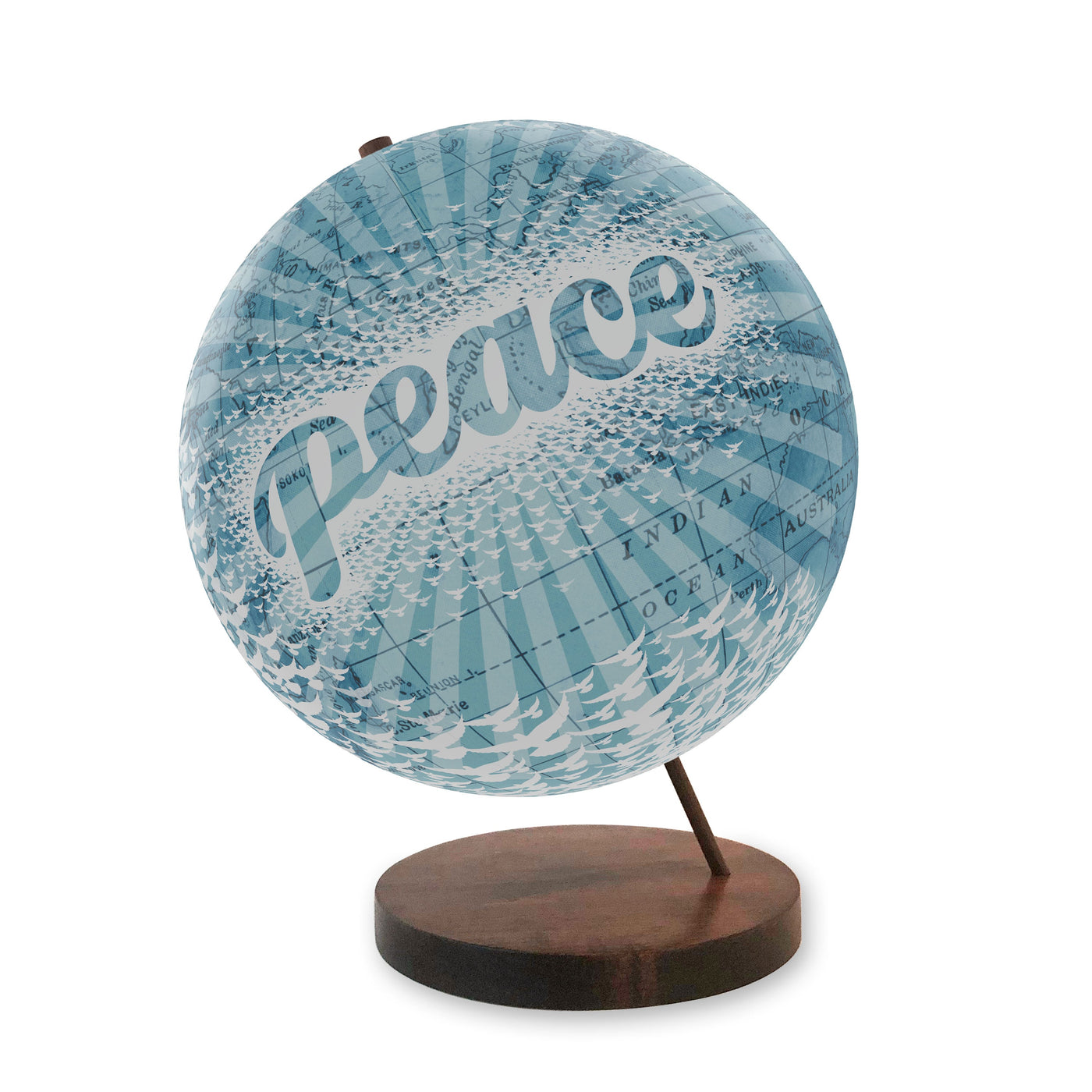 Peace on Earth Globe World Globe Art walnut base