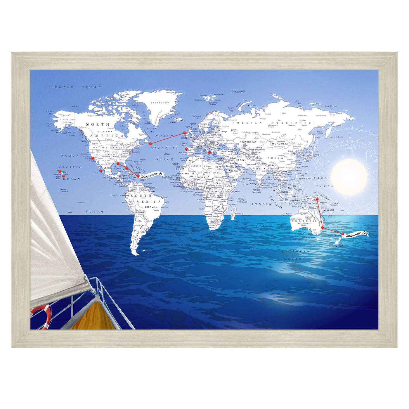 Ocean Sailing Adventures World Pushpin Map uncustomized