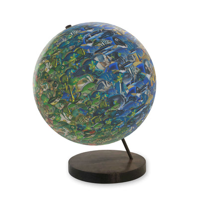 Collaged School of Fish World Globe Art view 3