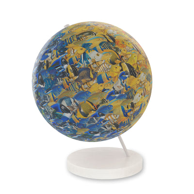 Collaged School of Fish World Globe Art white base