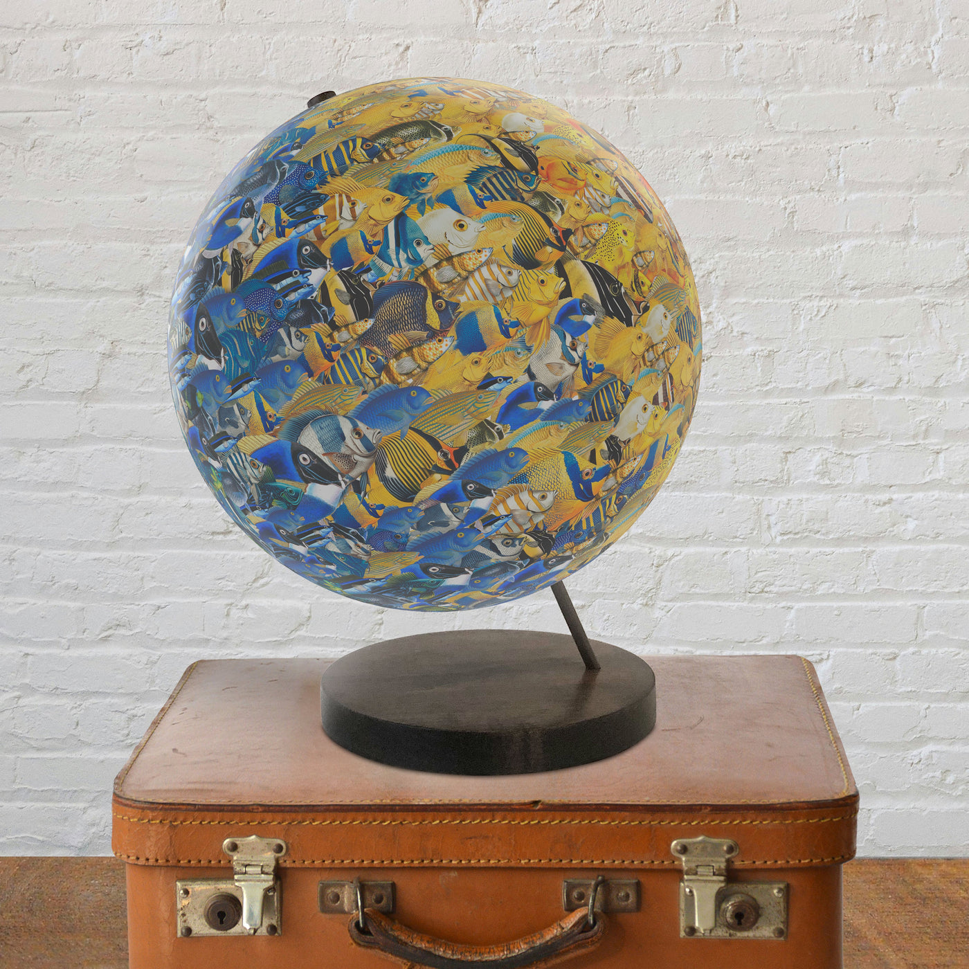 Collaged School of Fish World Globe Art lifestyle