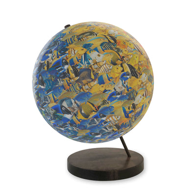 Collaged School of Fish World Globe Art