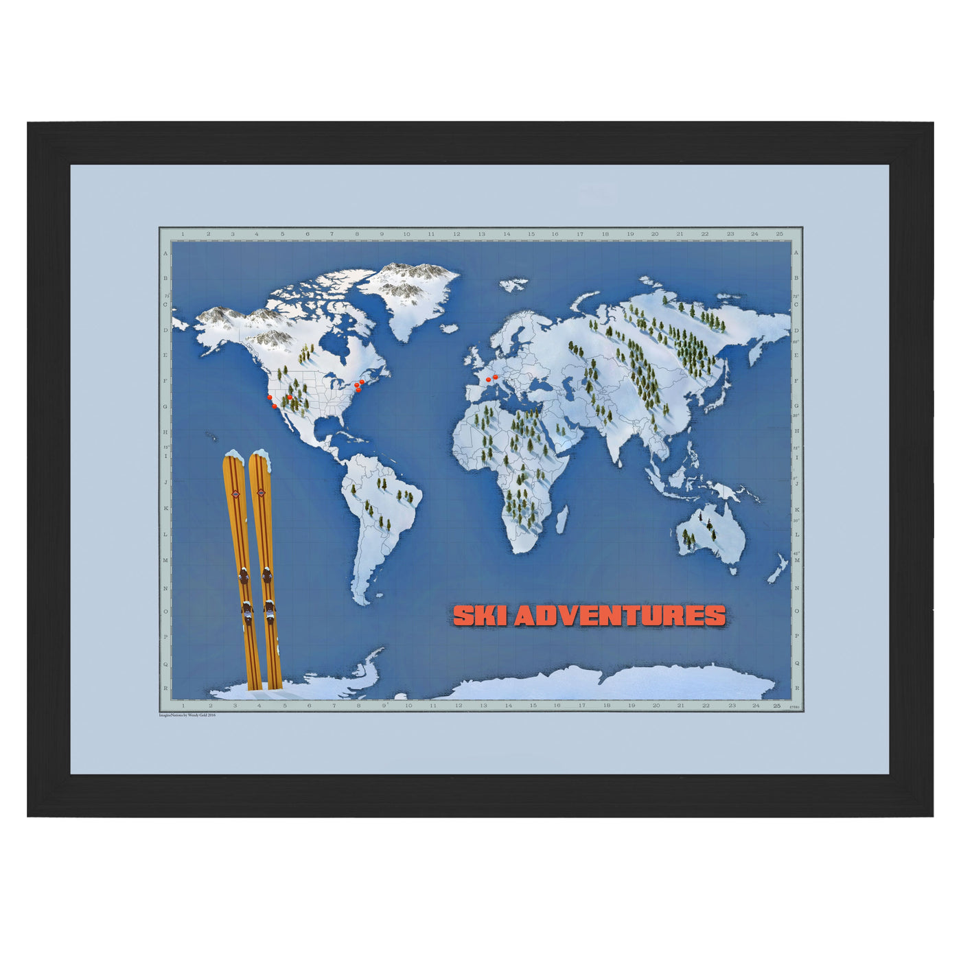 Winter Adventures World Map with Pins un-customized