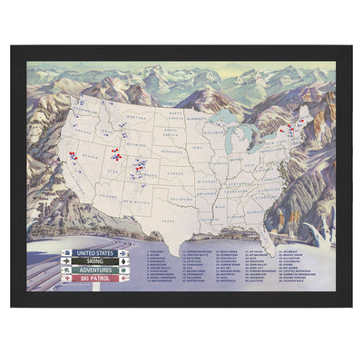 Ski Resorts USA Push Pin Map uncustomized