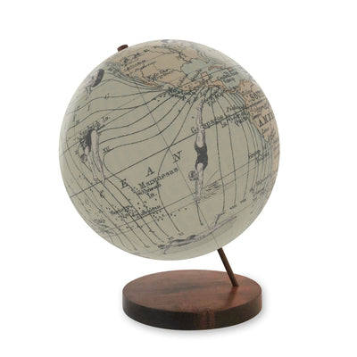 Dive into your World – Swimming Vintage Globe Art walnut base