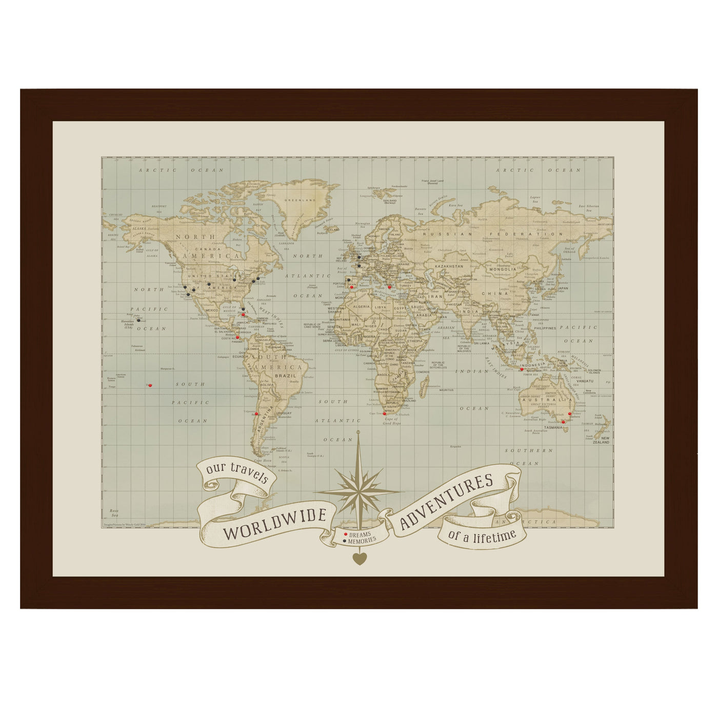 Personalized Wedding Anniversary Push Pin World Map uncustomized modern | Modern