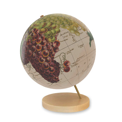 Wine Grapes of the World Collaged Globe Art maple base