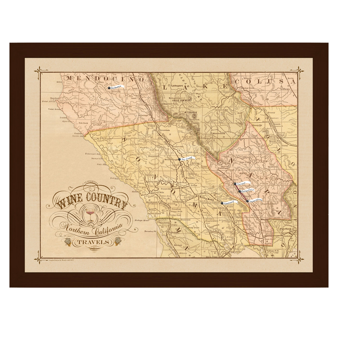 Wine Country Napa Sonoma Winery Tasting Pin Map uncustomized