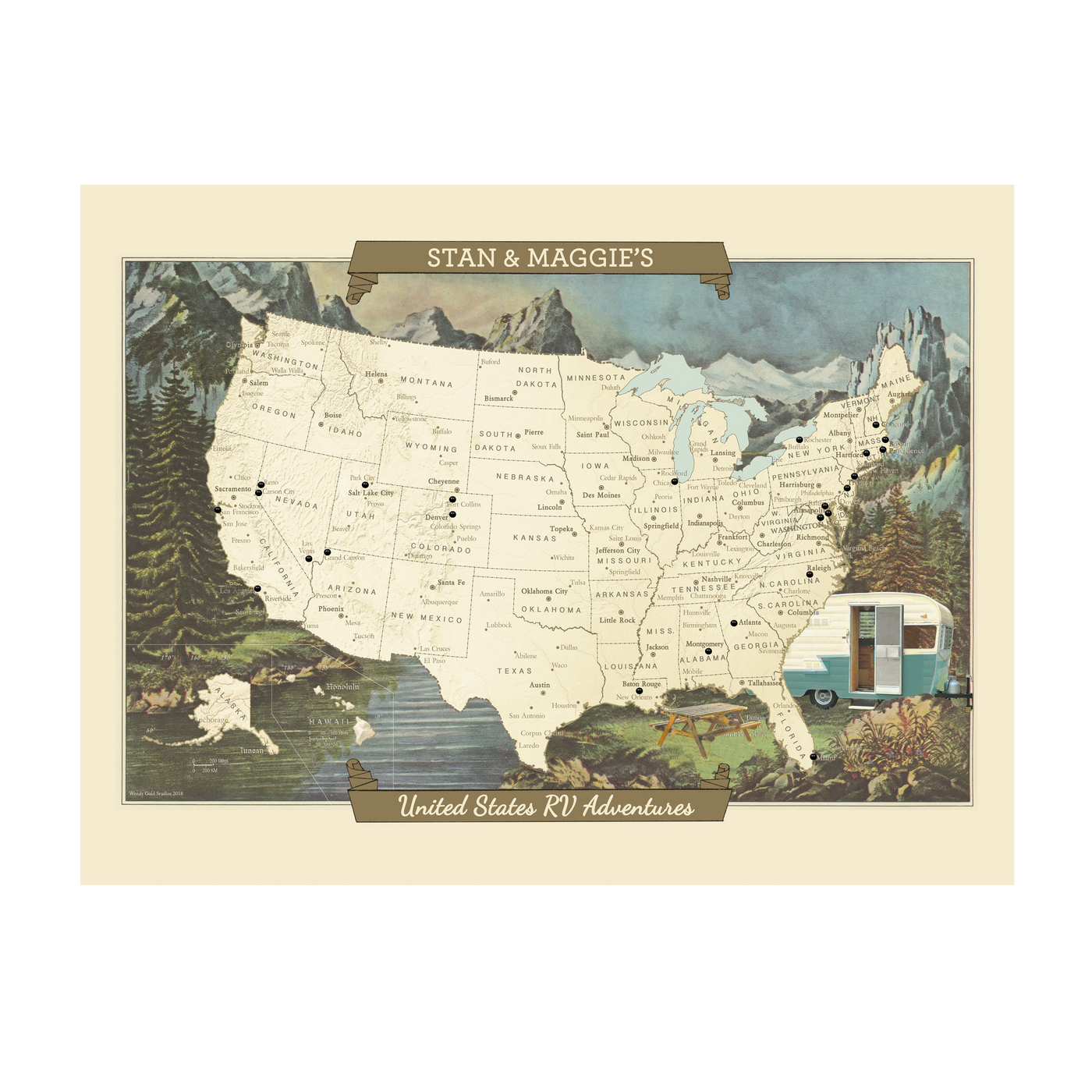Personalized RV & Camping USA Push Pin Travel Map transparent | all:transparent