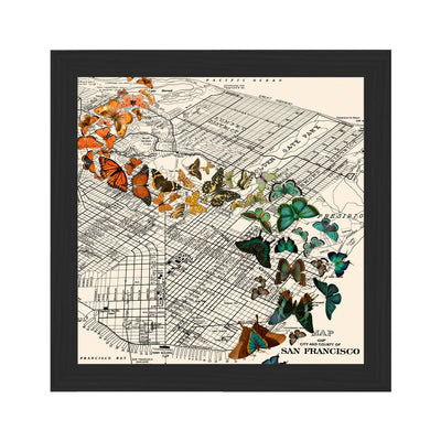 San Francisco Butterflies Map Art framed black