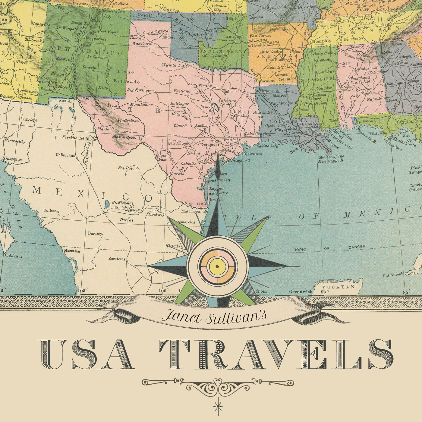 USA Map with Push Pins Colorful closeup
