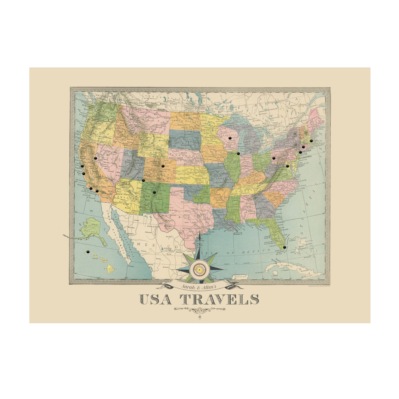 USA Map with Push Pins Colorful transparent | all:transparent