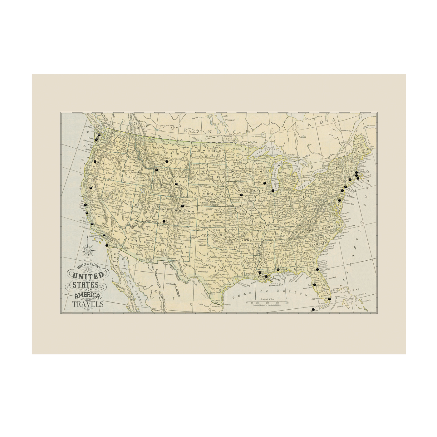 Vintage USA Travel Map with Pins transparent | all:transparent