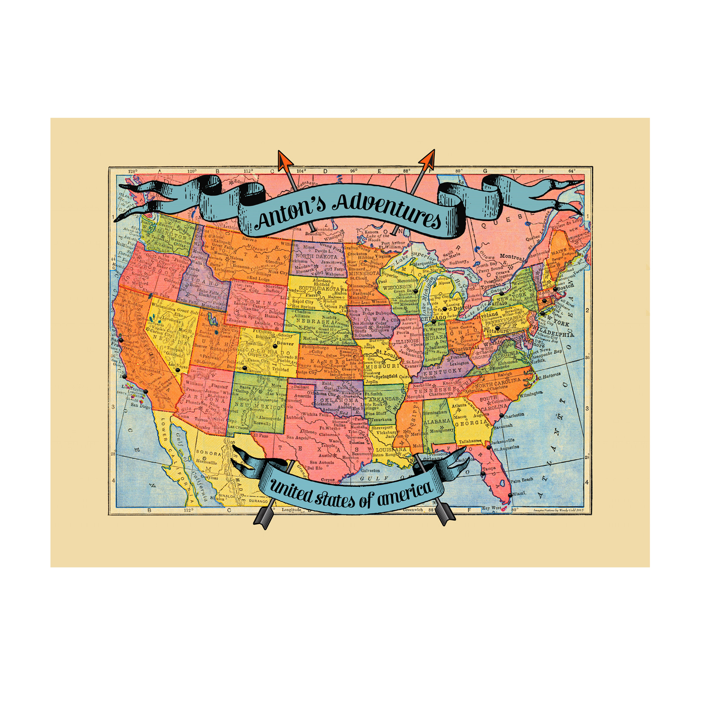 USA Adventures Travel Map with Pins transparent | all:transparent