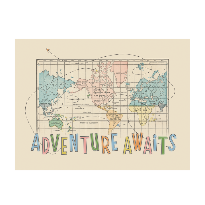 World Map Wall Art Adventure Awaits | Wendy Gold