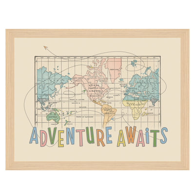Adventure Awaits World Map Art framed