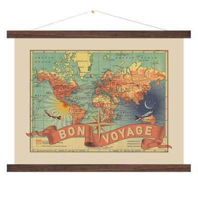 Bon Voyage World Collage Map Art Wood bound canvas