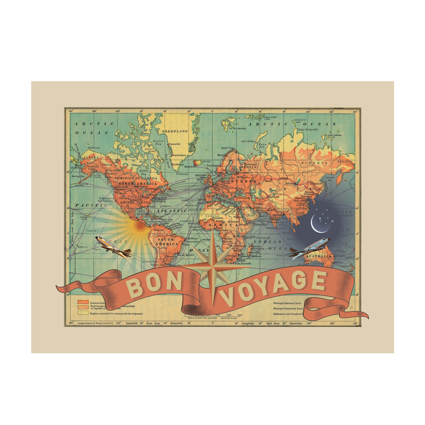 Bon Voyage World Map Art transparent | all:transparent