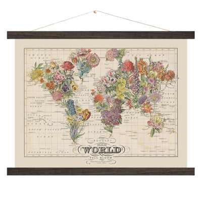 Floral Bouquet World Map Collage Art wood bound canvas