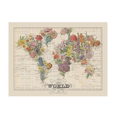 Floral Bouquet World Map Collage Art transparent | all:transparent