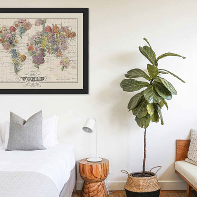 Floral Bouquet World Map Collage Art lifestyle