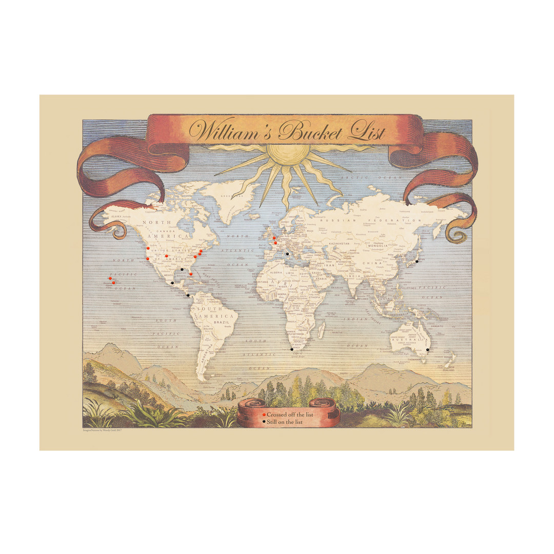 Personalized Push Pin World Travel Map Bucket List | Wendy Gold