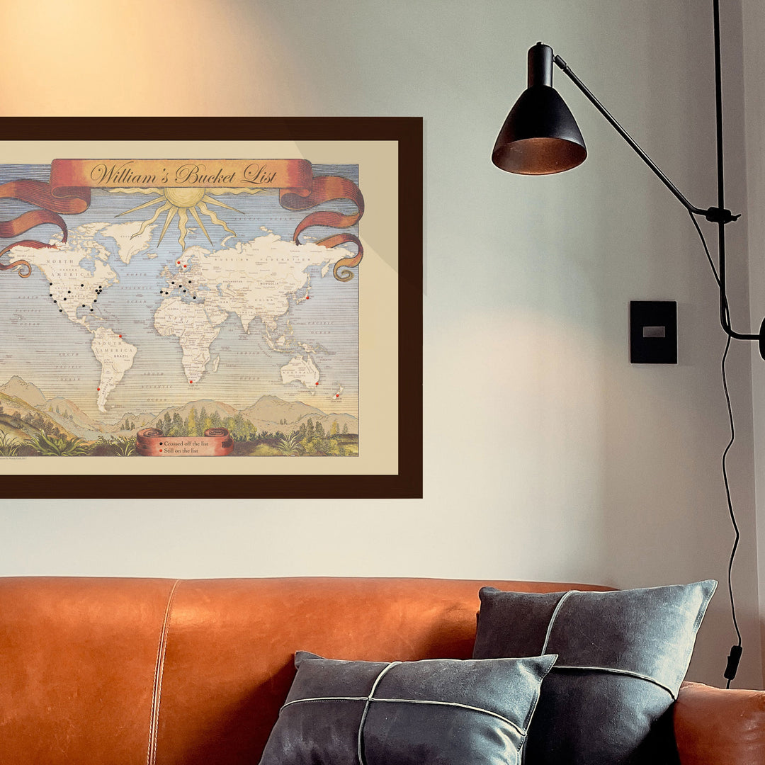 Personalized Push Pin World Travel Map Bucket List | Wendy Gold