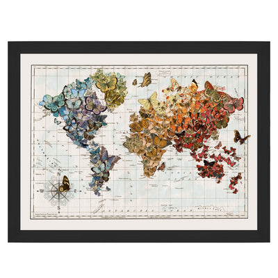 Butterfly Migration World Map Collage Art