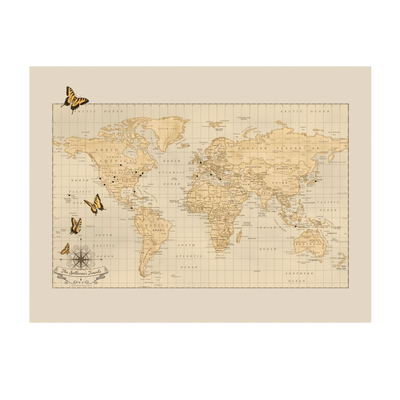 Personalized World Push Pin Travel Map with Butterflies transparent | all:transparent