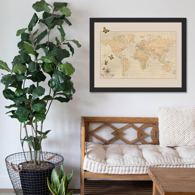 Personalized World Push Pin Travel Map with Butterflies lifestyle