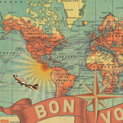 Bon Voyage World Map Art close up