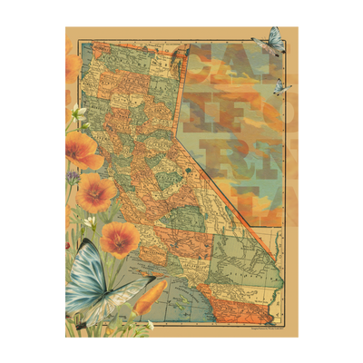 Vintage California Collage Map Art transparent | all:transparent