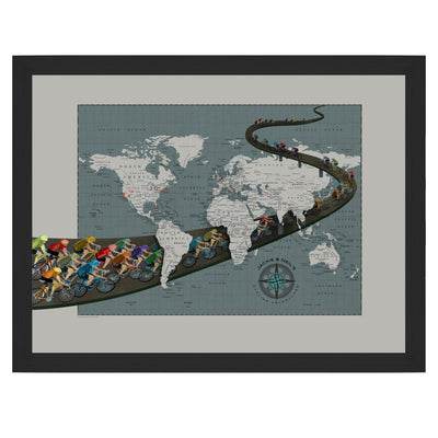 Cycling Adventures World Travel Pin Map framed