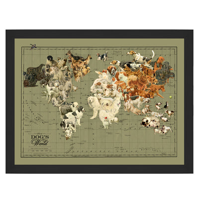 Dogs World Map Collage Art framed