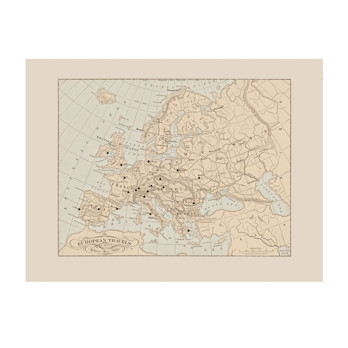 Vintage Europe Travel Pin Map transparent | all:transparent