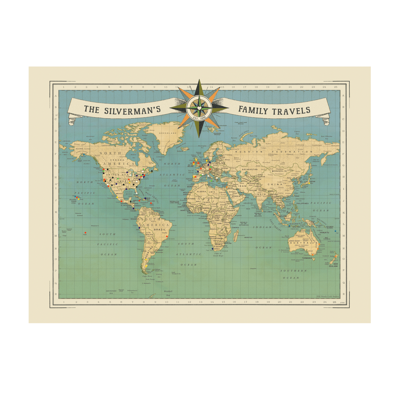 Family Travels Personalized World Push Pin Map transparent | all:transparent